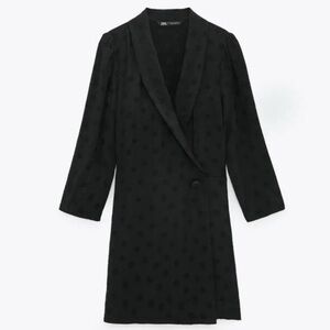 Zara Black Jaquard Polka Dot Satin Blazer Romper